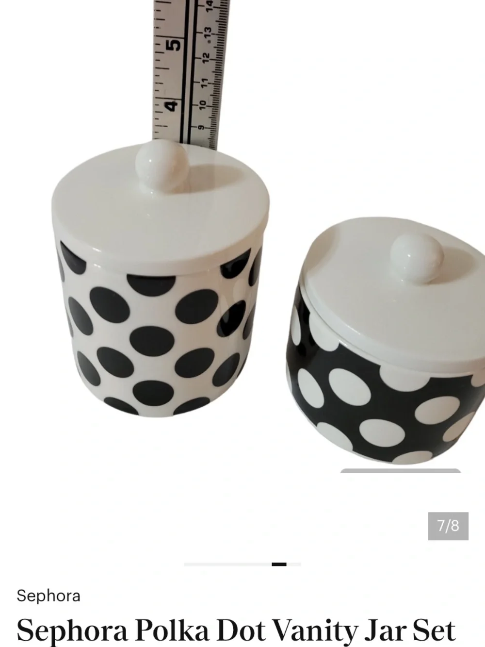 Sephora Black and White Polka Dot Vanity Jar with Lid set of 2 limited edition